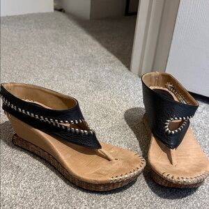 Elegant Black and Tan Wedge Sandals